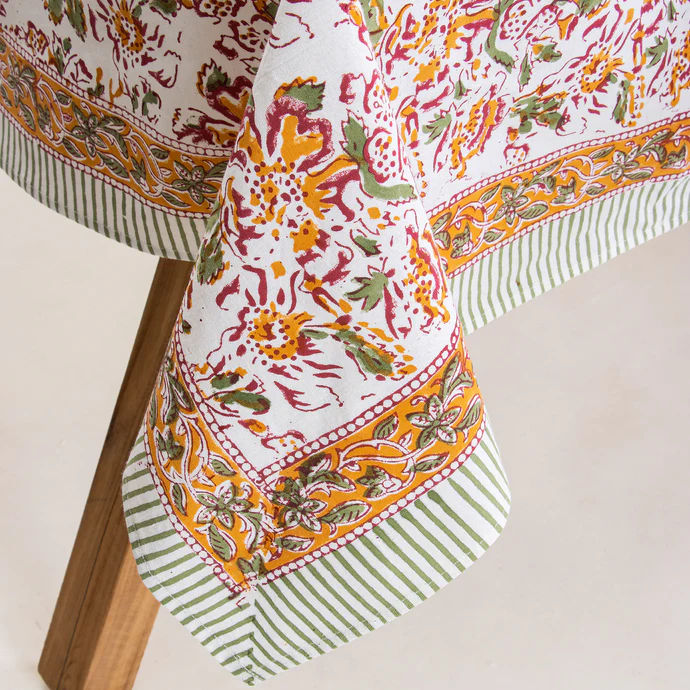 Jaal Floral Block Printed Cotton Dining Table Cover